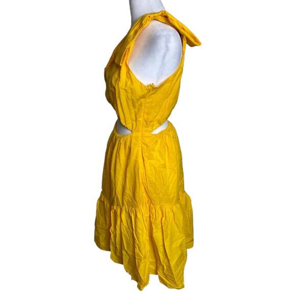 NWT BLACK HALO DRESS ATLAS YELLOW CUT OUT TIERED BOW ONE SHOULDER COTTAGECORE - Picture 3 of 8